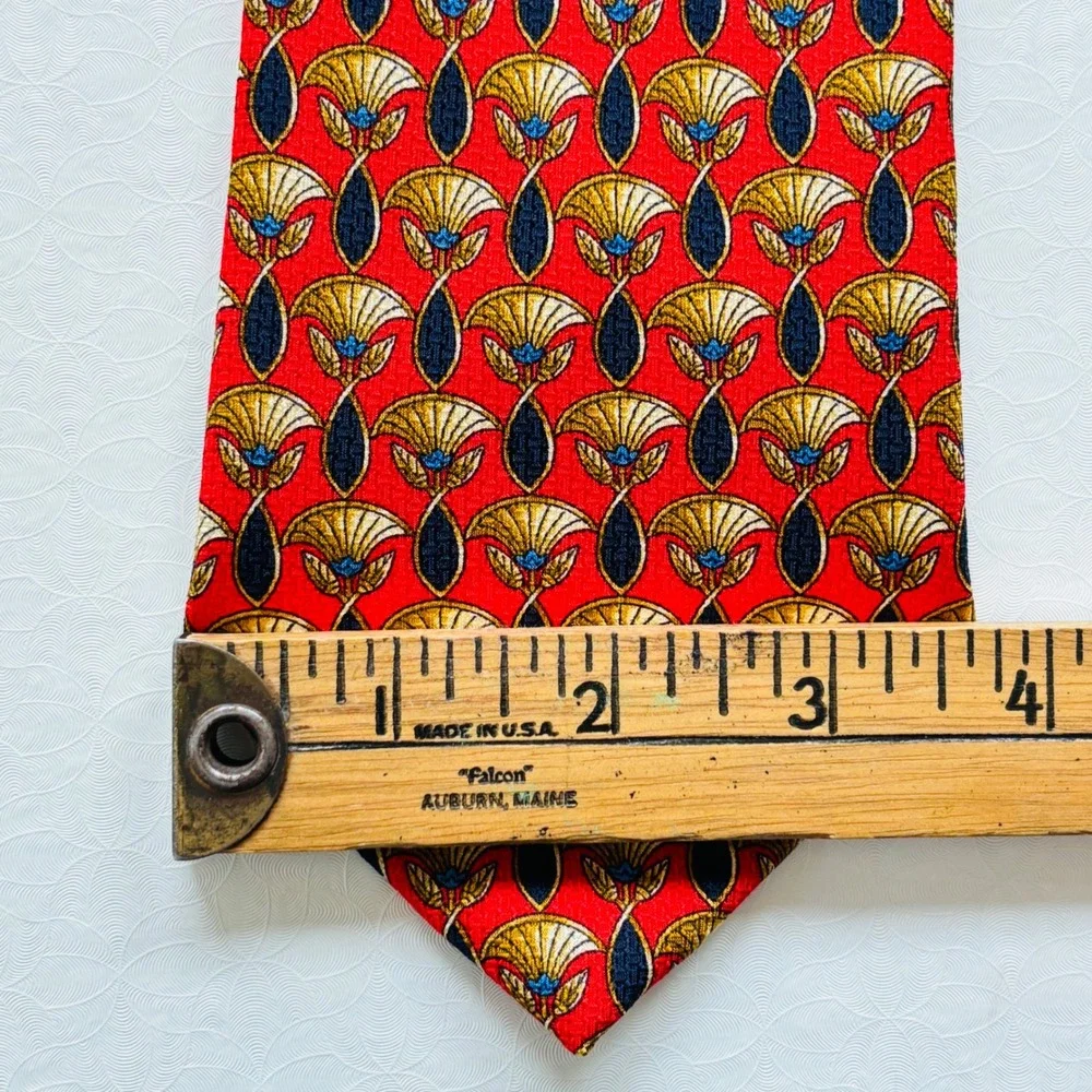 Jimmy V Tie Red Gold Fan Silk Necktie Men's 61